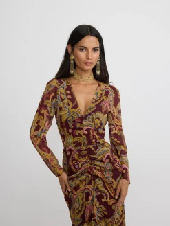 Silbon Vestidos, Monos Y Faldas-Vestido largo abertura estampado cachemir Burdeos