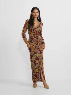Silbon Vestidos, Monos Y Faldas-Vestido largo abertura estampado cachemir Burdeos