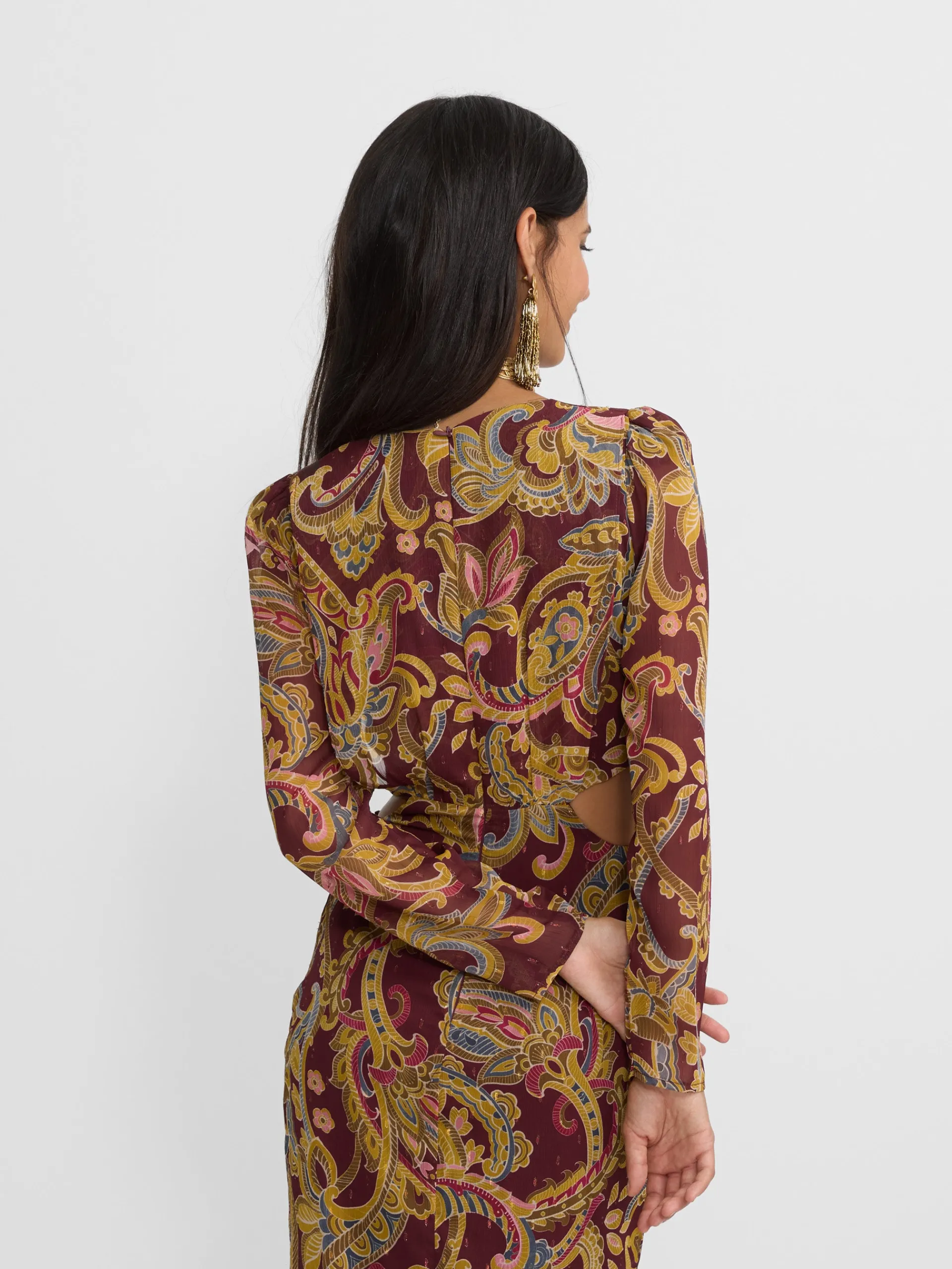 Silbon Vestidos, Monos Y Faldas-Vestido largo abertura estampado cachemir Burdeos