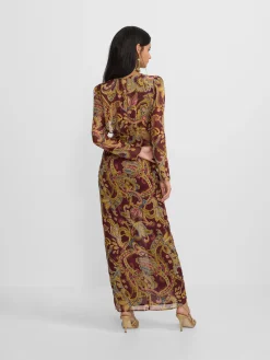 Silbon Vestidos, Monos Y Faldas-Vestido largo abertura estampado cachemir Burdeos