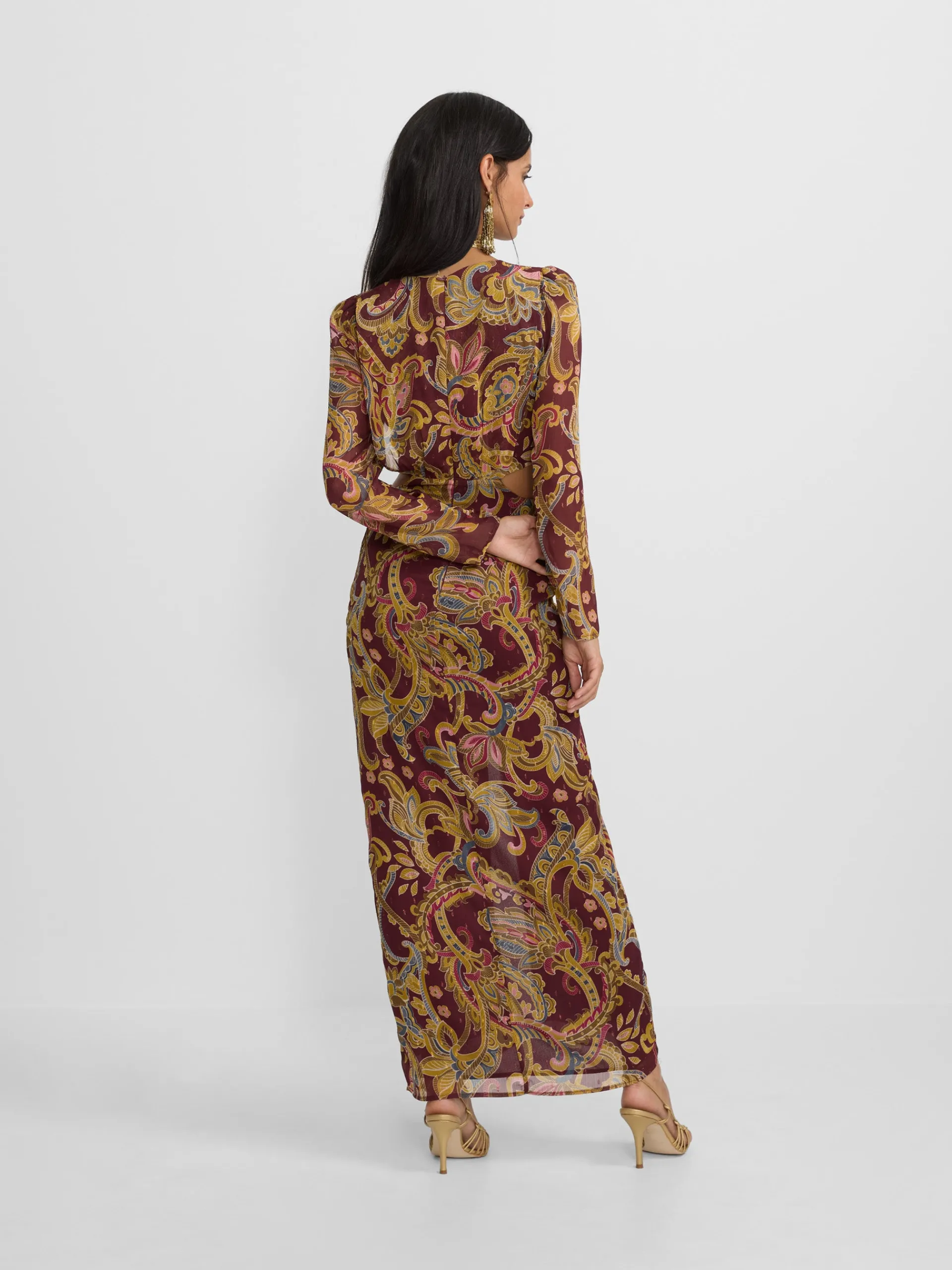 Silbon Vestidos, Monos Y Faldas-Vestido largo abertura estampado cachemir Burdeos