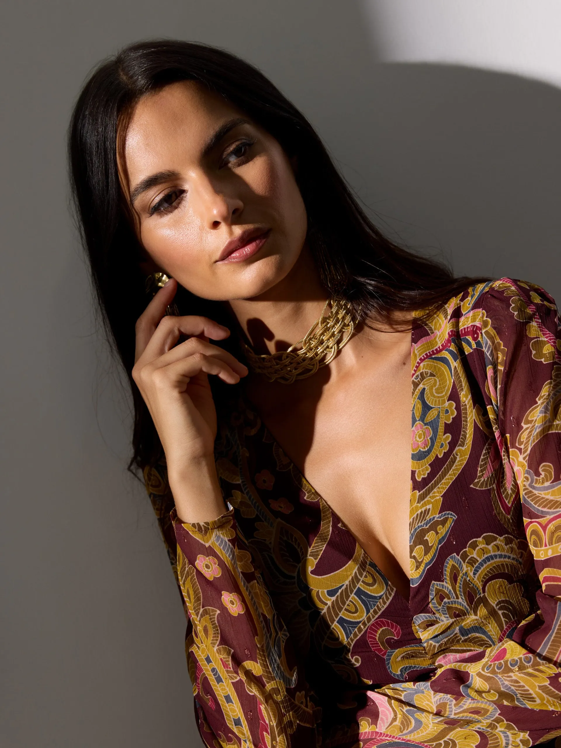 Silbon Vestidos, Monos Y Faldas-Vestido largo abertura estampado cachemir Burdeos