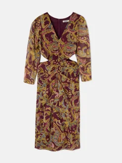Silbon Vestidos, Monos Y Faldas-Vestido largo abertura estampado cachemir Burdeos