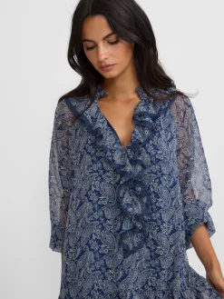 Silbon Vestidos, Monos Y Faldas-Vestido mini chorreras estampado Azul
