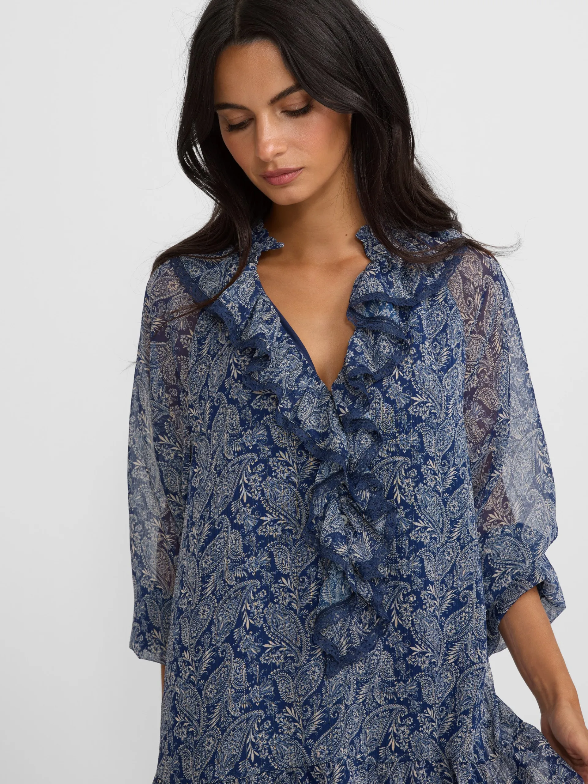 Silbon Vestidos, Monos Y Faldas-Vestido mini chorreras estampado Azul